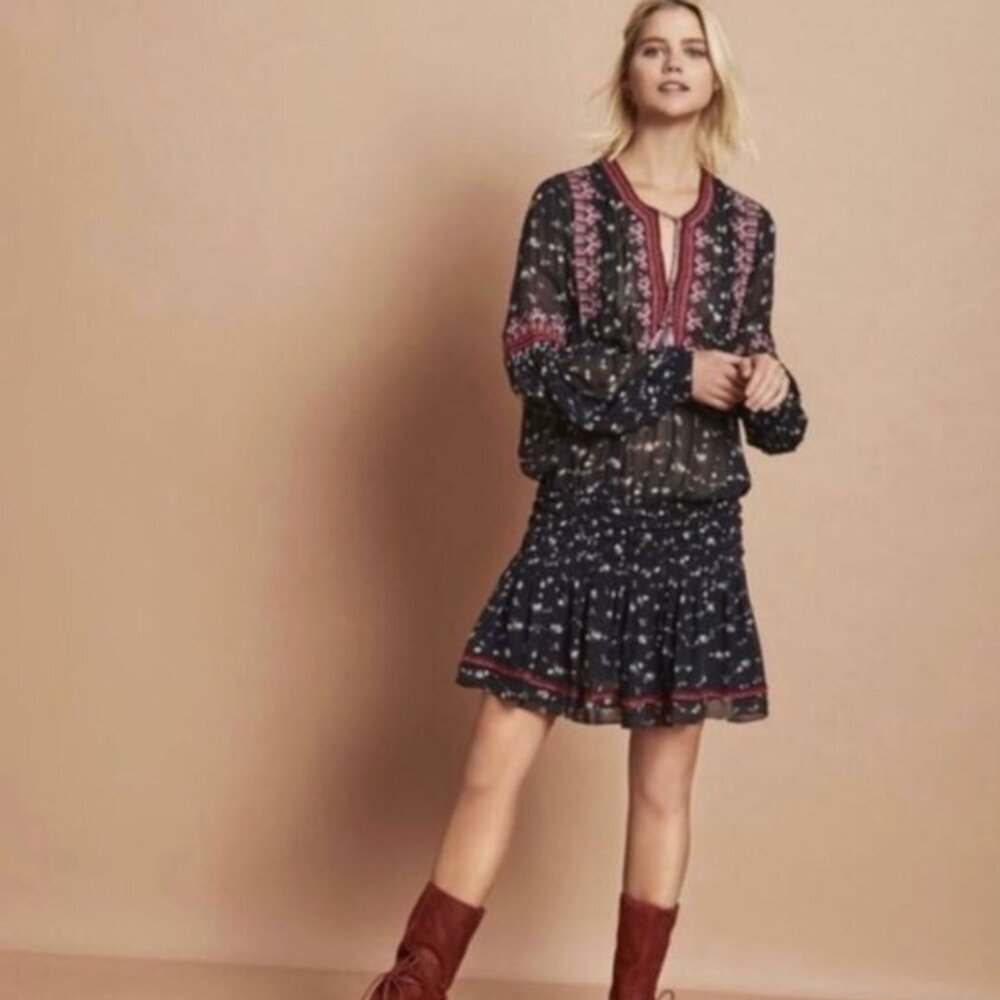 ULLA JOHNSON Silk Gita Embroidered Peasant Dress Size 6